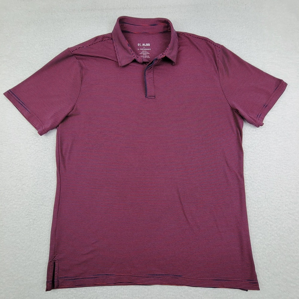 Algo Polo Shirt Mens Large Purple Red‎ Striped Performance Golf Quick Dry UPF 40